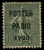 Neuf Avec Charnière N° 25, 15c Vert Olive Postes Paris 1920, T.B. - Other & Unclassified