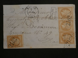 DH12  FRANCE LETTRE  DEVANT 1863 PETIT BUREAU  MAICHE A BESANCON +BANDE DE 3 TP+AFF. INTERESSANT++++   ++ - 1849-1876: Période Classique