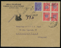 Lettre DECAZEVILLE, Mayer N° 2 Type II + N° 4 En Bloc De 4 Dont 3ex Type II + 1ex Type III Sur LR De Decazeville 28.8.44 - Autres & Non Classés