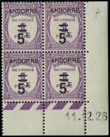 Neuf Sans Charnière N° 15, 5f S/1f Lilas En Bloc De 4 Coin Daté 11/2/26, TB - Otros & Sin Clasificación