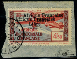 Oblitéré N° 17a, 4f50 Afrique Française Libre, Surcharge Double Sur Petit Fragment, TB, Signé JF Brun - Sonstige & Ohne Zuordnung