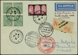 Lettre Zeppelin Europa SAF N° 84 + N° 40 X 4 Sur CP Recommandée D'Alger 25.8.34, Càd De Transit Frankfort 28.8.34 Et Fri - Other & Unclassified