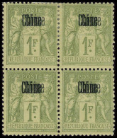 Neuf Sans Charnière N° 14a, 1f Bloc De 4 Double Surcharge, Léger Pli De Gomme, 2 Ex. Cl, Rare - Autres & Non Classés