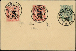 Lettre N° 34a, + 34, OBL S/entier Postal à 5c, OBL SHANG-HAI 6 Juil 03, TB Signé Brun - Sonstige & Ohne Zuordnung