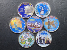 Stati Uniti - 25 Cents 2000-2001 - Lotto Di 7 Monete Colorate - 1999-2009: State Quarters