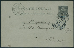 Lettre N° 9A. Entier Postal, Type Groupe 10c Noir Et Bleu, CàD Ouidah 23 Janv 07, Pour Paris. T.B. - Sonstige & Ohne Zuordnung