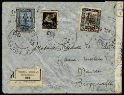 Lettre N° 7 + 19 + PA N° 3. Les 3 Valeurs Sur LR De Sebha 20 Juil 43, Pour Brazzaville, Cachet Et Bande De Censure Afriq - Sonstige & Ohne Zuordnung