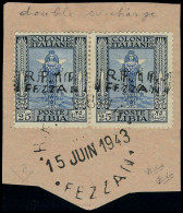 Fragment N° 19a, 1f S/25c Bleu Double Surcharge En Paire Horizontale Obl S/frgt, TB, Signé Calves + Brun - Autres & Non Classés