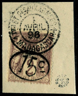 Fragment N° 24, 15c Sur 2c Lilas Brun Sur Paille, Obl. 1er Avril 1898, Sur Fragment, T.B. Signé Roumet - Sonstige & Ohne Zuordnung