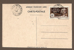 !!! CARTE POSTALE COMMÉMORATIVE DE DE GAULLE À BRAZZAVILLE, AFFRANCHIE À 80CTS, AVEC CACHET DE MADINGOU, CONGO FR,1942 - Cartas & Documentos