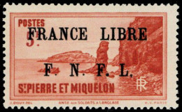 Neuf Sans Charnière N° 272, 5F FRANCE LIBRE, Variété Surcharge RECTO VERSO, TB, Signé Tillard Et Bloch - Otros & Sin Clasificación