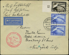 Lettre N° 38 X 2 + 39 Sur L Zeppelin SAF 1930, Cad Friedrichshafen 18.5.30 Pour New York, Au Verso Cachet Illustré Zeppe - Autres & Non Classés