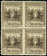 Neuf Sans Charnière N° 25+26, 4 Ptas Et 10 Ptas, Blocs De 4 Non-dentelés Verticalement, TB, Rare (25 Ex.) - Edifil 3100  - Other & Unclassified