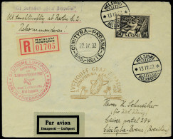 Lettre Zeppelin 3 SAF 1932 LR D'Helsinki 13.IV.32, Cachet Rouge Illustré Berlin Friedrichshafen, Pour Curityba Parana Br - Other & Unclassified