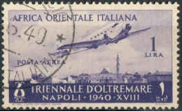 REGNO AFRICA ORIENTALE ITALIANA 1940 A.O.I. SERIE 1ª MOSTRA TRIENNALE D'OLTREMARE L. 1 POSTA AEREA USATO SASSONE A17 - Italienisch Ost-Afrika