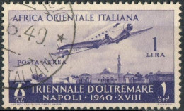 REGNO AFRICA ORIENTALE ITALIANA 1940 A.O.I. SERIE 1ª MOSTRA TRIENNALE D'OLTREMARE L. 1 POSTA AEREA USATO SASSONE A17 - Afrique Orientale Italienne