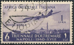 REGNO AFRICA ORIENTALE ITALIANA 1940 A.O.I. SERIE 1ª MOSTRA TRIENNALE D'OLTREMARE L. 1 POSTA AEREA USATO SASSONE A17 - Italian Eastern Africa