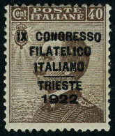 Neuf Sans Charnière N° 117/20, La Série CONGRES De TRIESTE 1922, TB, Signé Diéna + Certificat AVI, Sassone N°123, 124b,  - Other & Unclassified