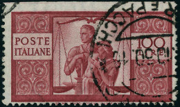 Oblitéré N°503. 100 L Rouge Non Dentelé Horizontal En Haut. T.B. (Sassone 565 Al) - Other & Unclassified
