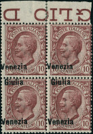 Neuf Sans Charnière N°22. 10c Rose. Bloc De 4 Bdf, VENEZIA Seule Sur  2ex Et 2ex Surcharge Inversée. T.B. Sassone 22d +  - Autres & Non Classés