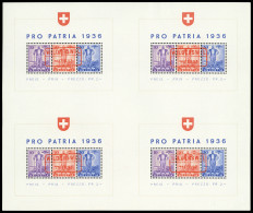 Oblitéré N° 2, Pro Patria 1936, Feuille De 4 Blocs Obl Wilderswill En Rouge 11.2.37 TB Cat Suisse 1600 CHF - Andere & Zonder Classificatie