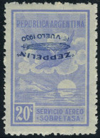 Neuf Sans Charnière N° 19A, 20c Bleu, Surcharge Zeppelin Bleue Renversée, TB, Rare - Indiqué Dans Sanabria Sans Prix - Other & Unclassified