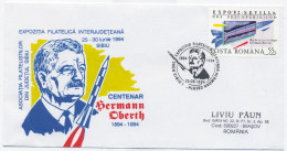 COV 56 - 1009 ERROR Stamp, Hermann OBERTH, Romania - Cover - Used - 1994 - Covers & Documents