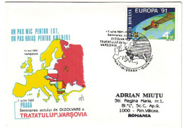 COV 56 - 519 Self-dissolving Treaty Of Warsaw, Romania - Cover - Used - 1991 - Other & Unclassified