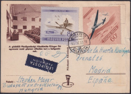 F-EX47700 HUNGARY 1955 ILLUSTRATED POSTAL AIRPLANE AVION TO SPAIN.  - Lettres & Documents