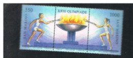 SAN MARINO - UN 1140.1141 - 1984  OLIMPIADI LOS ANGELES (COMPLET SET OF 2 SE-TENANT WITH CENTRAL LABEL, BY BF) - MINT** - Neufs