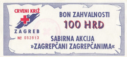 Croatia BON 100 HRD Crveni Križ Zagreb , Red Cross Fund - Croatia