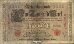 Deutsches Reich Rosenbg: 45a, Rotes Siegel 6stellige Kontrollnummer Gebraucht (III) 1910 1.000 Mark - 1000 Mark