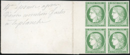 (*) 2 -- Essai Du 15c. En Vert S/carton. Bloc De 4. Sans Teinte De Fond. Grand Bord De Feuille. SUP. - 1849-1850 Ceres