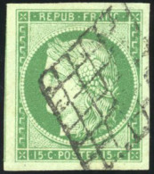 Obl. 2b -- 15c. Vert Foncé. Obl. Grille. Pièce Superbe. SUP. - 1849-1850 Ceres