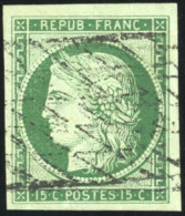 Obl. 2b -- 15c. Vert Foncé. Obl. Grille Sans Fin. TB. - 1849-1850 Ceres