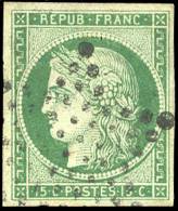 Obl. 2b -- 15c. Vert Foncé. Début De Variété De Pli Accordéon. Obl. étoile. SUP. - 1849-1850 Cérès