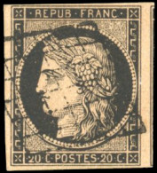 Obl. 3g -- 20c. Noir S/fauve. Nuance Exceptionnelle. Obl. Grille. TB. - 1849-1850 Ceres