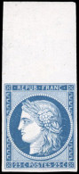 (*) 4 -- Essai Du 25c. Bleu. Grande Finesse. Haut De Feuille. Pli Horizontal. - 1849-1850 Cérès
