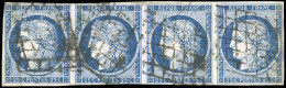 Obl. 4 -- 25c. Bleu. Bande De 4. Obl. Grille. TB. - 1849-1850 Cérès