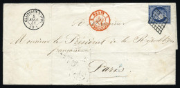 Obl. 4 -- 25c. Bleu Obl. Grille S/lettre Frappée Du CàD De CLAIRVAUX-SUR-AUBE Du 5 Avril 1851 à Destination Du Président - 1849-1850 Cérès