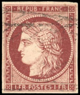 Obl. 6b -- 1F. Carmin Très Foncé. Obl. Grille Sans Fin. Nuance De Référence. SUP. - 1849-1850 Cérès