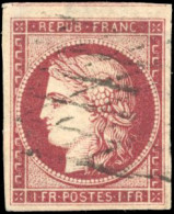 Obl. 6b -- 1F. Carmin Foncé. Obl. Grille Sans Fin. SUP. - 1849-1850 Ceres