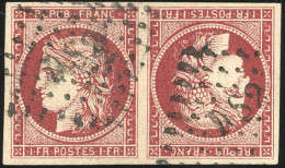 Obl. 6d -- 1F. Carmin Cerise (nuance De 1853). Paire Tête-bêche. Grandes Marges. Obl. Légère. Pièce Exceptionnelle. Uniq - 1849-1850 Ceres