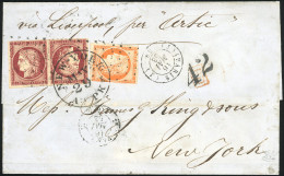 Obl. 6e + 5 -- Paire Tête-Bêche Du 1F. Carmin Foncé + 40c. Orange Obl. Gros Point S/lettre Frappée Du CàD De PARIS Du 16 - 1849-1850 Ceres