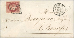 Obl. 6B -- 1F. Carmin-brun Obl. Grille S/lettre Frappée Du CàD D'ISSOUDUN Du 29 Décembre 1851 à Destination De BOURGES.  - 1849-1850 Cérès