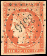 Obl. 7 -- 1F. Vermillon. Faux. Obl. PC 3516. - 1849-1850 Cérès