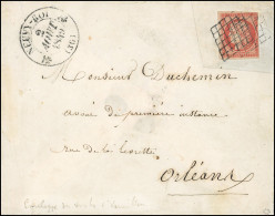 Obl. 7 -- 1F. Vermillon (déf.) Obl. Grille S/lettre, Restaurée, Frappée Du CàD, Type 12,  De NEUVY-ROI Du 2 Août 1849 à  - 1849-1850 Ceres