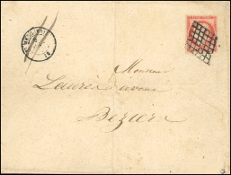 Obl. 7a -- 1F. Vermillon Vif Obl. Grille S/lettre Frappée Du CàD De STE MARGUERITE Du 9 Juin 1849 à Destination De BEZIE - 1849-1850 Ceres