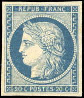 (*) 8 -- 20c. Bleu S/jaunâtre Dit ''Durrieu''. Grandes Marges. Non émis. SUP - 1849-1850 Cérès