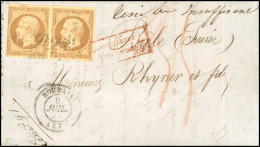 Obl. 9 -- Paire Du 10c. Bistre-jaune Obl. PC 2737 S/lettre Frappée Du CàD De ROUBAIX Du 6 Juillet 1854 à Destination De  - 1852 Luis-Napoléon